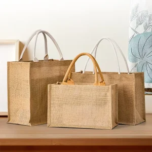 Túi tote jute burlap mua sắm tùy chỉnh thân thiện với môi trường