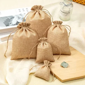 Umweltfreundlicher Leinenbeutel 7*9cm Jute Zugbeutel mit Vliesfutter Textilverpackung für Geschenkverpackung