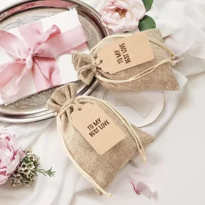 Poches en lin écologiques pour emballage de cadeaux, sacs en jute à cordon avec logo personnalisé
