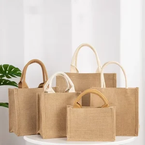 Túi mua sắm Jute thân thiện với môi trường, túi xách tay, tay cầm vòng tre cho phụ nữ và trẻ em, túi đựng hàng tái sử dụng
