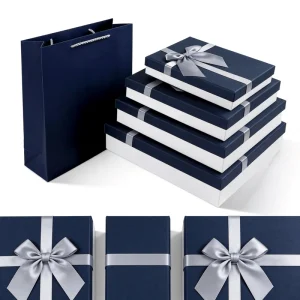 Umweltfreundliche, recycelbare, tiefblaue und weiße Geschenkbox mit Deckel und Boden für Kleidung, Schal, matt laminiert