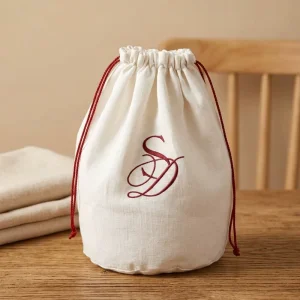 Eco Friendly Round Bottom Cotton Linen Drawstring Cosmetic Bag Portable Muslin Gift Candle Packing Pouch With Custom Logo