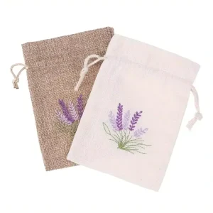Petit sac en jute brodé écologique pour bijoux, sachet aromatique à la lavande, sac cadeau en jute avec logo personnalisé