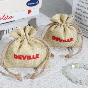 Túi đựng nhỏ bằng jute có dây rút, in logo tùy chỉnh, túi đựng trang sức, chìa khóa, túi quà lưu niệm