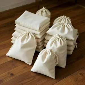 كيس غبار صديق للبيئة، حجم كبير، كيس drawstring من القطن الطبيعي 100%، كيس drawstring بيج للتغليف الهدايا