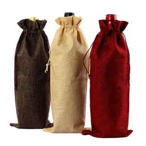 Sacs d'emballage pour cadeaux de vin rouge et champagne élégants 5,9x13,7 pouces en jute, en toile de lin, recyclables