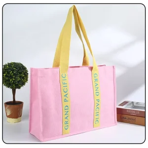 Factory High Quality Laminated Canvas Shopping Bag Eco Custom Pink Cotton Tote Bags With Printed Brand Logo Handle