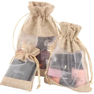 Túi Jute Organza Trong Suốt PYT 572 Thương Hiệu PYT, Túi Quà Có Cửa Sổ Bằng Vải Burlap, Đóng Dây, Đóng Gói Cà Phê Tự Nhiên
