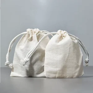 Vendita diretta di fabbrica, Sacchetti regalo in cotone con cordoncino, Logo stampato personalizzato, Imballaggio per generi alimentari
