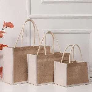 Sac de plage en jute écologique réutilisable, enduit, avec logo, poignée en coton, sac en jute personnalisé