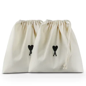 Tas Katun Bergambar Hati, Pouch Kanvas Twill Lembut dengan Tali, Tas Belanja Ringan Dapat Digunakan Kembali untuk Kemasan Perhiasan