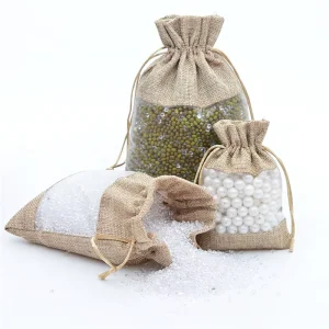 Túi Đựng Trang Sức Túi Jute Với Một Cửa Sổ Đơn Dây Rút Túi Lưu Trữ Vải Linen Đóng Gói Quà Tặng