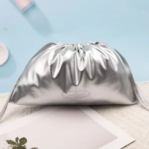 Großer Metallic Silber PU Leder Handtasche Schuhe Kleidung Aufbewahrung Zugbeutel für vielseitige Aufbewahrung und Reisen