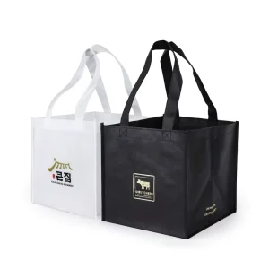 Grand sac de shopping carré non tissé personnalisé, écologique, réutilisable, emballage de supermarché avec motif de logo en tissu