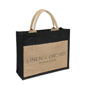 Grand sac en jute naturel portable personnalisé avec poches extérieures