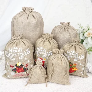 Large Size Jute Storage Bag Custom Logo Drawstring Burlap Gift Small Pouch for Shopping
