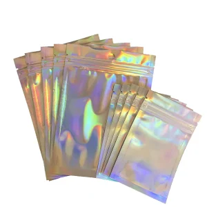 Laser-Hologramm Regenbogen Feuchtigkeitsdichte Polyestergewebte Reißverschlussbeutel, Siebdruckanpassung für Lebensmittel- und Kosmetikverpackungen, Schuhe