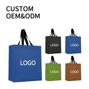 Sac fourre-tout non tissé de luxe avec poignées noires contrastées, logo imprimé personnalisé pour cadeau promotionnel