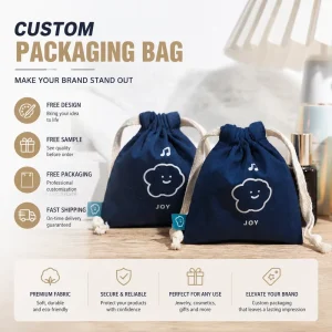 Luxus Individuelles Logo Baumwoll-Leinen Zugbeutel Mit Markenband Geschenkbeutel für Schmuck Kosmetik Textilverpackung Stoffbeutel