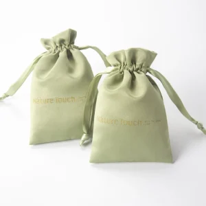 Borsa a sacchetto in seta satinata personalizzata di lusso con nastro per imballaggio di prodotti stampati