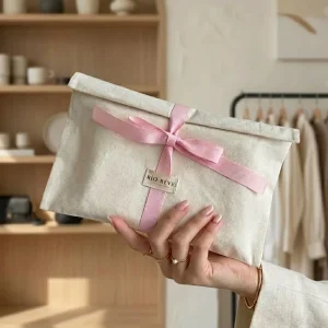 Luxuriöse, weiche Baumwollstoffumschlagtüte mit Schleifen-Design, kleine Schmucktasche, individuell gebrandete Textiltasche, Fabrikpreis