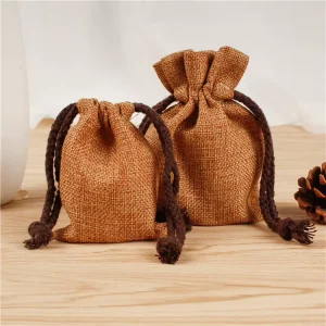 Maßgefertigte braune Canvas Schultertasche, kleine Mini Baumwoll-Canvas Zugtasche mit bedrucktem Logo