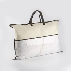 Moderne Vliesstoff Baumwolle Heimtextil Reißverschlussverpackungstasche transparente PVC Nähkissen staubdicht Aufbewahrungstasche