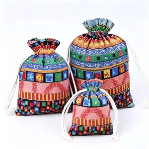 Nationaler Stil Baumwoll-Leinen-Beutel 10x14cm Modestil Zugbeutel langlebiger Geschenksack für Partys, Säckchen, Souvenirs
