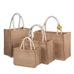 Túi tote bằng vải jute tự nhiên in tùy chỉnh, có thể tái sử dụng cho mua sắm