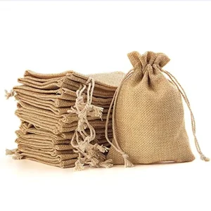 Petite pochette naturelle en jute, écologique, personnalisée, avec cordon de serrage