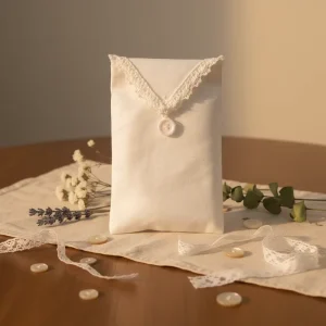 Novo Design de Saco de Algodão e Linho Reutilizável com Fecho de Botão, Embalagem de Joias e Cosméticos, Carteira com Logótipo Personalizado