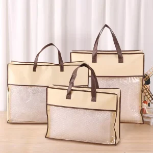 Non-Woven Zipper Bag PVC Transparent Home Textile Packaging Bag with Printed LOGO Pillow Core Bag