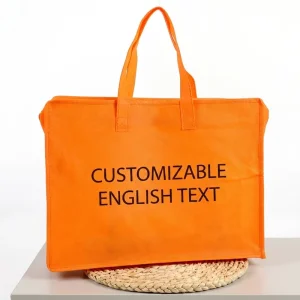 Sac non tissé avec impression de logo personnalisée, réutilisable, fermeture éclair en haut, sac non tissé avec revêtement aqueux pour supermarché, usage d'exposition
