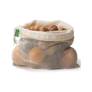 Borsa in rete di cotone biologico riutilizzabile e traspirante per la conservazione di frutta e verdura con chiusura a cordoncino per la spesa