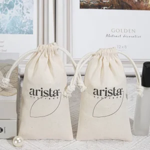 Ökologischer natürlicher Baumwoll-Weihnachtsgeschenk Schmuckbeutel mit Zugband für Halskette, Ohrringe, Ringe, Muslin-Tasche mit benutzerdefiniertem Logo