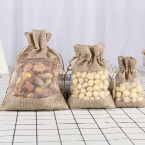 Sacs en jute organza, sacs en toile de jute avec cordon, sacs cadeaux pour café, bonbons, maquillage, bijoux