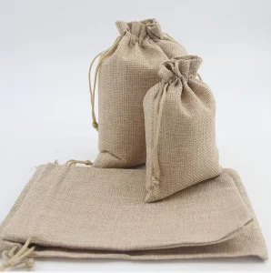 Other Textile Packaging Environmental Protection Organic Reusable Durable Burlap Jute Dustbags Linen Gift Bags with Drawstring