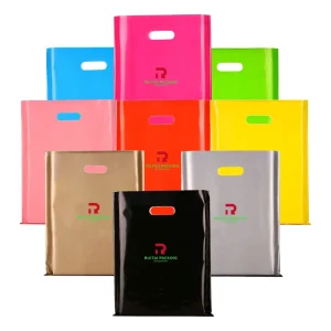 Bolsas de compras de plástico con asa, impresión personalizada, embalaje reciclado para ropa