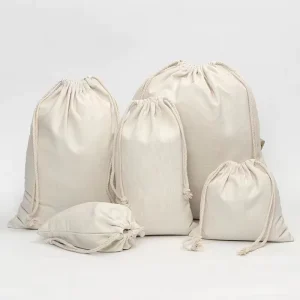 개인화된 로고가 있는 휴대용 끈 조절 면 봉투, 신발 및 의류를 위한 재활용 가능한 일반 포장
