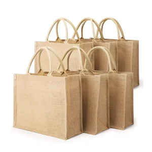 Túi burlap quà tặng lớn tùy chỉnh, chống nước, túi bãi biển jute với tay xách