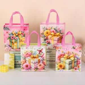 Promotionele Thermisch Verbonden Nonwoven Tassen voor Kledingmerk Lancering Eco Cosmetische Verpakking met Levendige Logo Druk