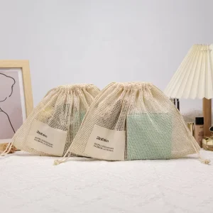 Túi đeo dây lưới 100% cotton có thể tái chế với in ấn tùy chỉnh