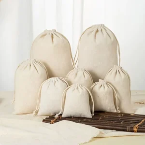 Recycelbare Jute, Siebdruck, kleine Canvas-Geschenkzugbeutel, Schmuckverpackungstaschen