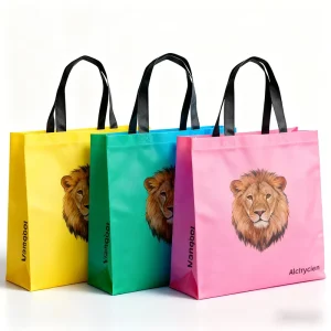 Saco de Compras Reutilizável Biodegradável Laminado Ecológico, Cantos Arredondados, PP, Personalizado para Exposição