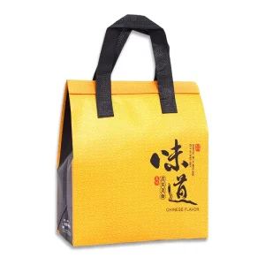 Sac isotherme rose à emporter avec logo personnalisé, résistant à l'humidité, en tissus non tissés avec poignée en patch