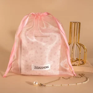 Small Pink Luxury Custom Logo Organza Bags for Promotion Custom Textile Packaging