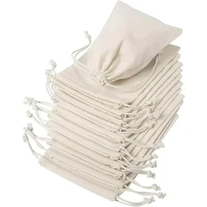 Borsa in tela per imballaggio, grande, in cotone organico, con cordoncino, per articoli per bambini, personalizzazione a basso MOQ