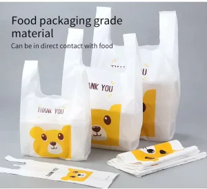 Sac à emporter, sac plastique jetable, prix d'usine, OEM, sac de shopping alimentaire en HDPE, impression personnalisée "Merci" sur carton PE