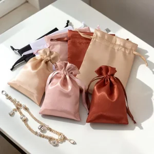 Textilverpackung Hochwertige Seiden-Satin-Zugbeutel benutzerdefinierte Luxus-Schmucktaschen Geschenklager für Hochzeitsmarken