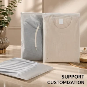 Transparente Plastiktüte mit Reißverschluss für Kleidung benutzerdefinierter Logo-Druck klare Poly-Bekleidungsverpackungsbeutel mit Griff für Hemdverpackung